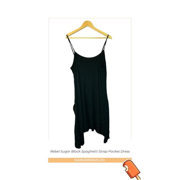 Rebel Sugar Black Spaghetti Strap Pocket Dress - Picture 1 of 2